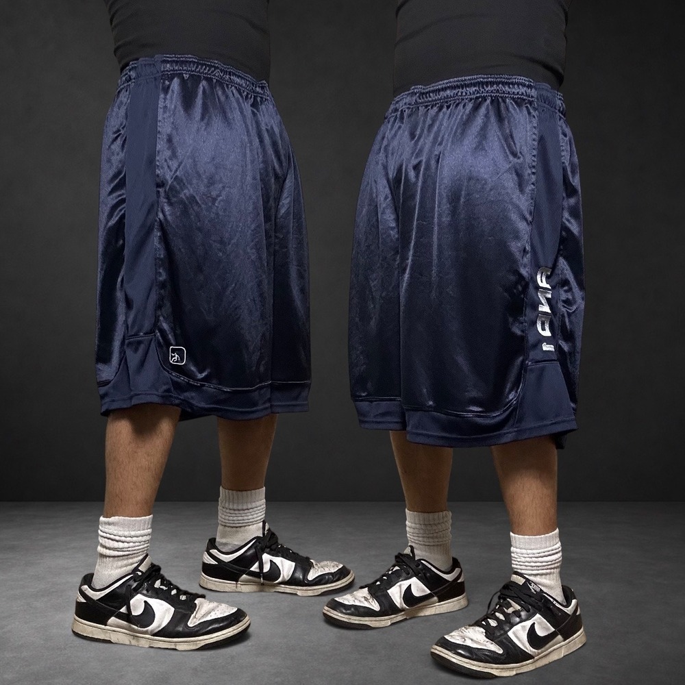 AND1 Navy Blue Satin Basketball Shorts Baggy Skater Y2K Retro Mens Size 3XL
